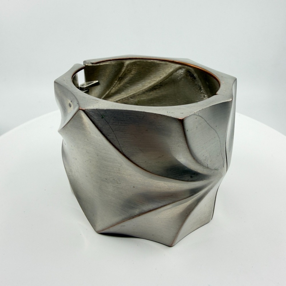 Silver Tone Geometric Chunky Cuff Bangle Statement Wide Hinged Bracelet
